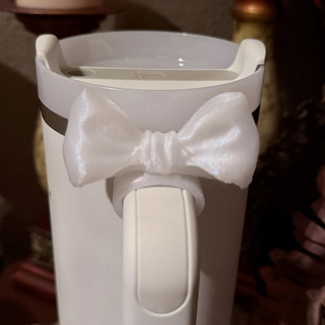 NEW White Shimmer LSF Couquette Ribbon Bow Tumbler Boot, lid topper, handle charms, Fit the Love Shack Fancy Stanley, Unique Accessories