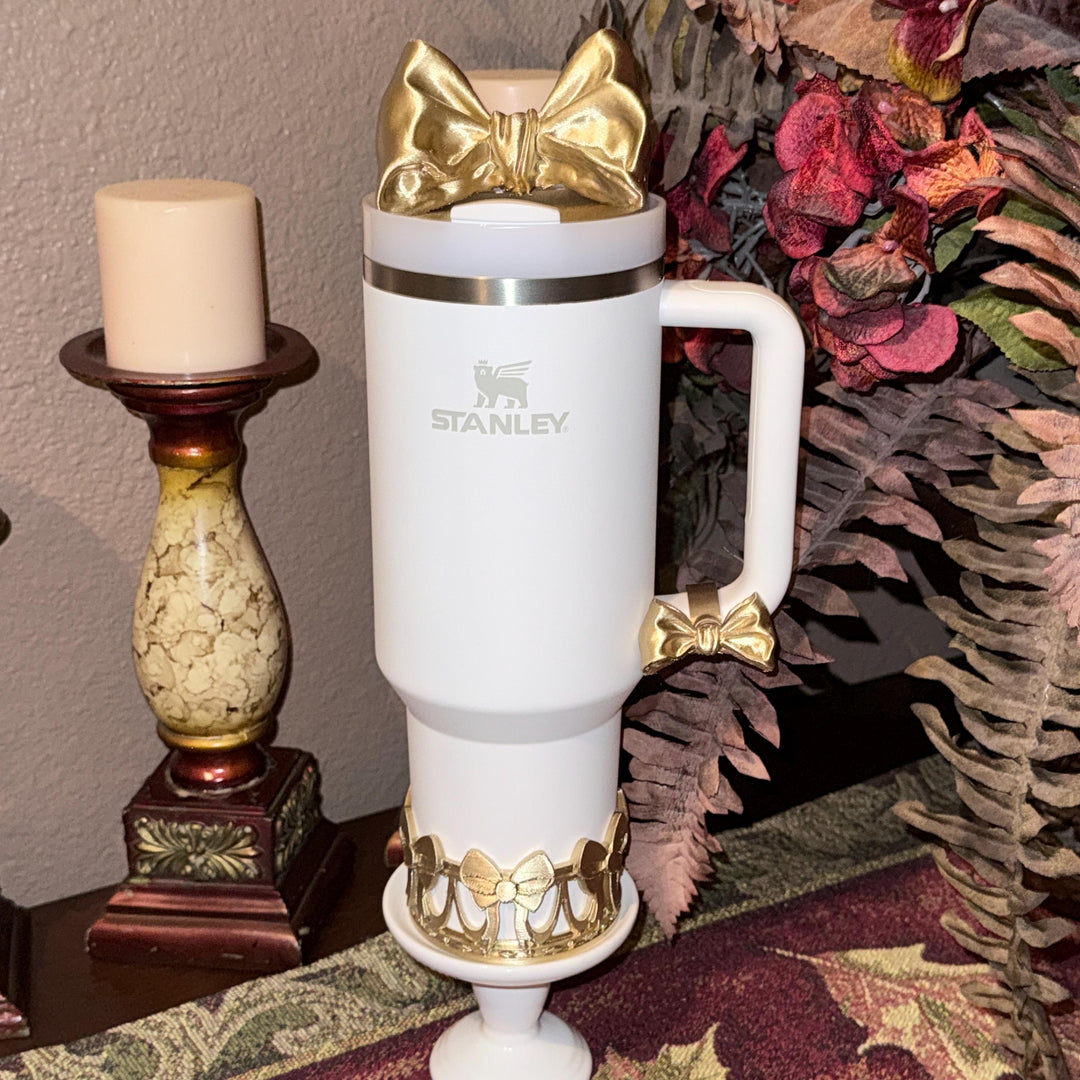NEW Gold LSF Couquette Ribbon Bow Tumbler Boot, lid topper, handle charms, Fit the Love Shack Fancy Stanley, Unique Accessories