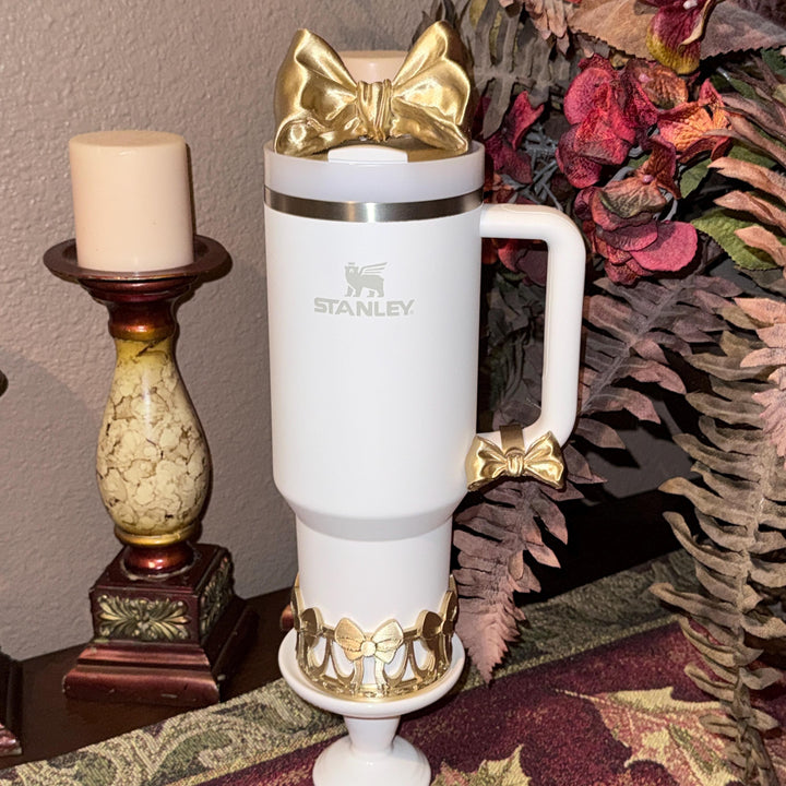 NEW Gold LSF Couquette Ribbon Bow Tumbler Boot, lid topper, handle charms, Fit the Love Shack Fancy Stanley, Unique Accessories