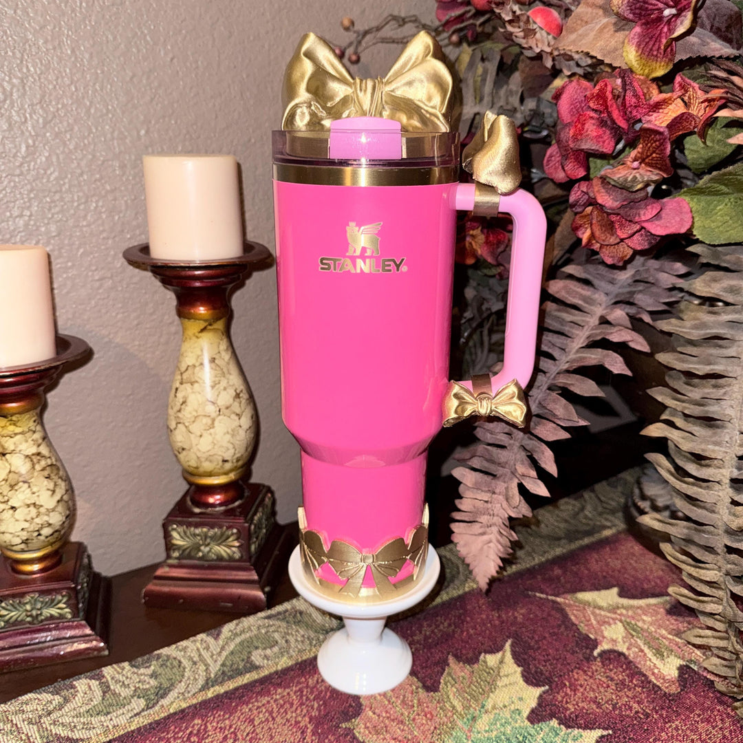 NEW Gold LSF Couquette Ribbon Bow Tumbler Boot, lid topper, handle charms, Fit the Love Shack Fancy Stanley, Unique Accessories