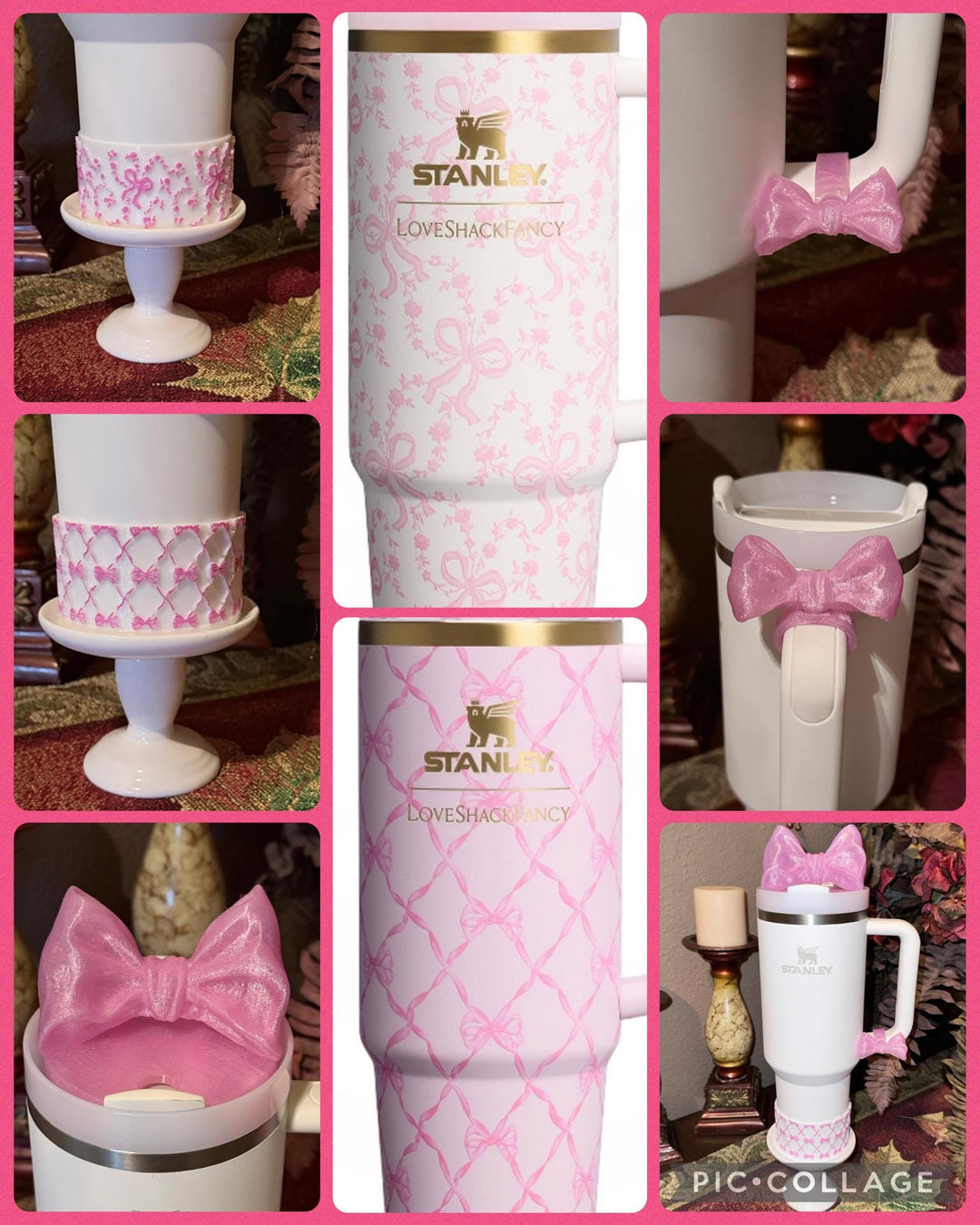 NEW Pink Shimmer LSF Couquette Ribbon Bow Tumbler Boot, lid topper, handle charms, Fit the Love Shack Fancy Stanley, Unique Accessories