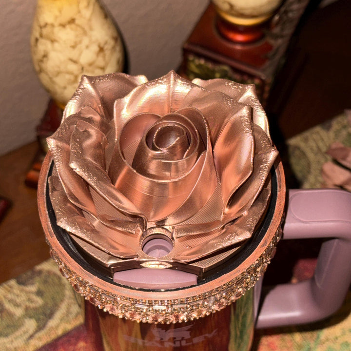 Polished Rose Gold Flat Fancy Rhinestone Tumbler Princess Collection, Stanley tumbler accessories, Crown Halo Boot Straw Topper Bow