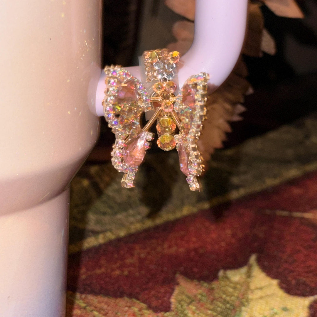 Butterfly Bling Rhinestone Cup Handle Clip – Gold, Magnetic Tumbler Charm Accessory