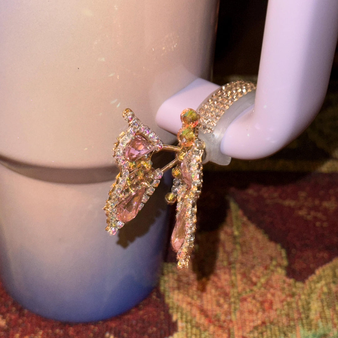 Butterfly Bling Rhinestone Cup Handle Clip – Gold, Magnetic Tumbler Charm Accessory