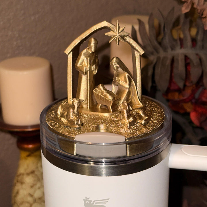 Gold White Nativity Scene Jesus Mary, Tumbler Boot or toppers, star handle charms, Stanley Tumbler Accessories, Starlight Shimmer