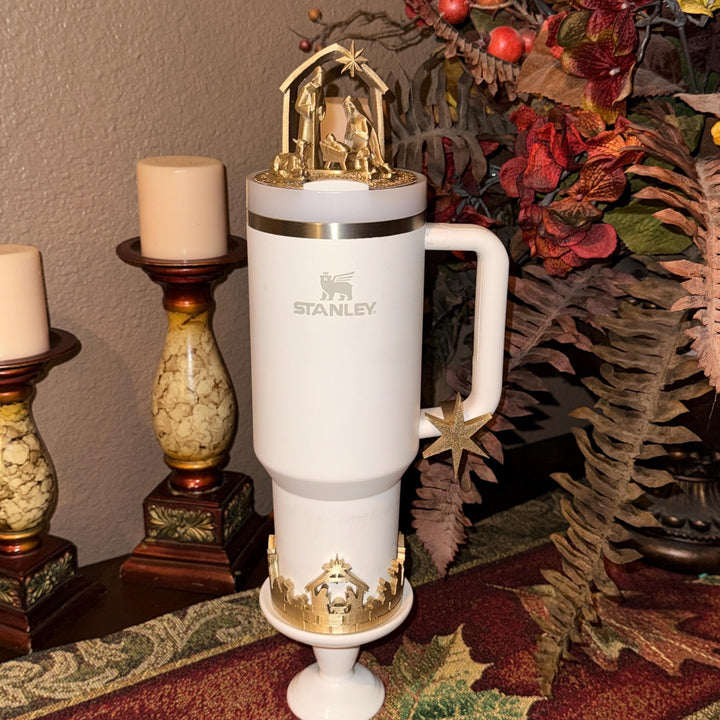 Gold White Nativity Scene Jesus Mary, Tumbler Boot or toppers, star handle charms, Stanley Tumbler Accessories, Starlight Shimmer