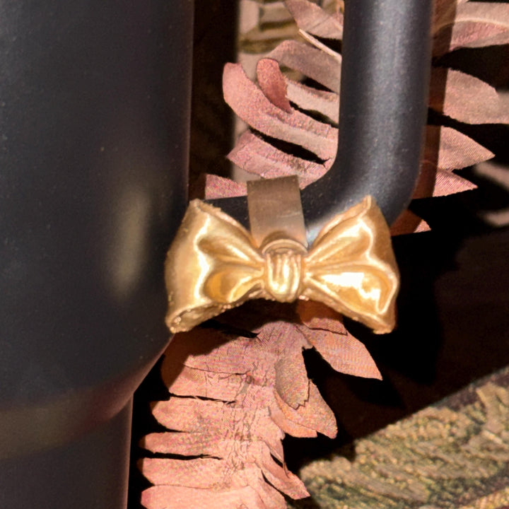 NEW Gold Coquette Bow Collection, Tumbler Boot, halo, middle bangle and handle charms, Shimmery Stylish Elegant, Fits Stanley Black Honey