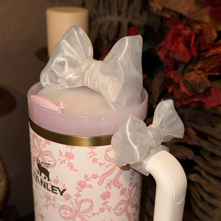 NEW Translucent Clear LSF Couquette Ribbon Bow Tumbler Boot, lid topper, handle charms, Fit the Love Shack Fancy Stanley, Rose Bow Design