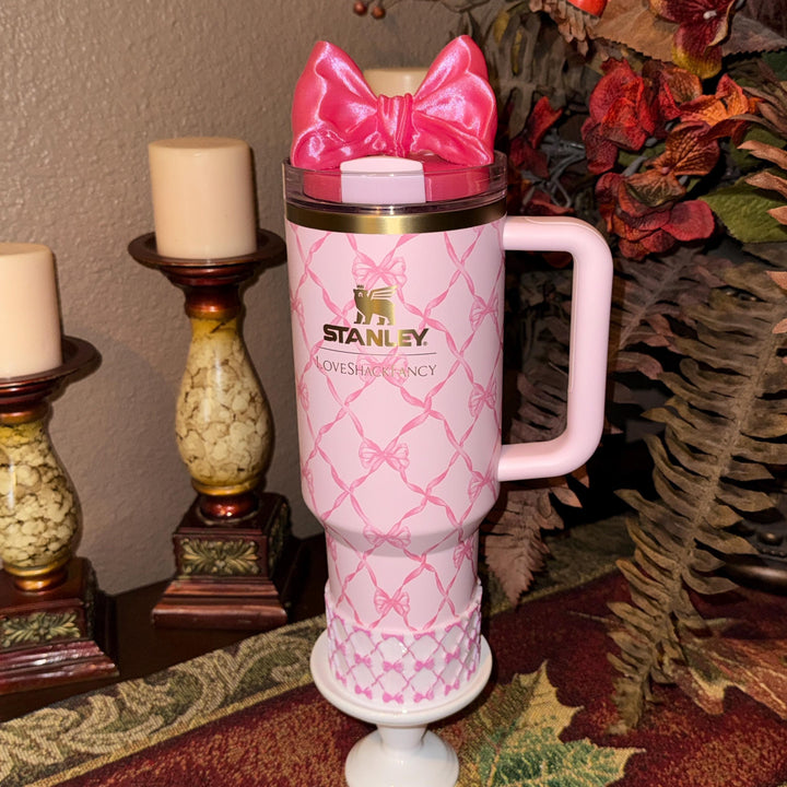 NEW Pink Punch LSF Couquette Ribbon Bow Tumbler Boot, lid topper, handle charms, Fit the Love Shack Fancy Stanley, Unique Accessories