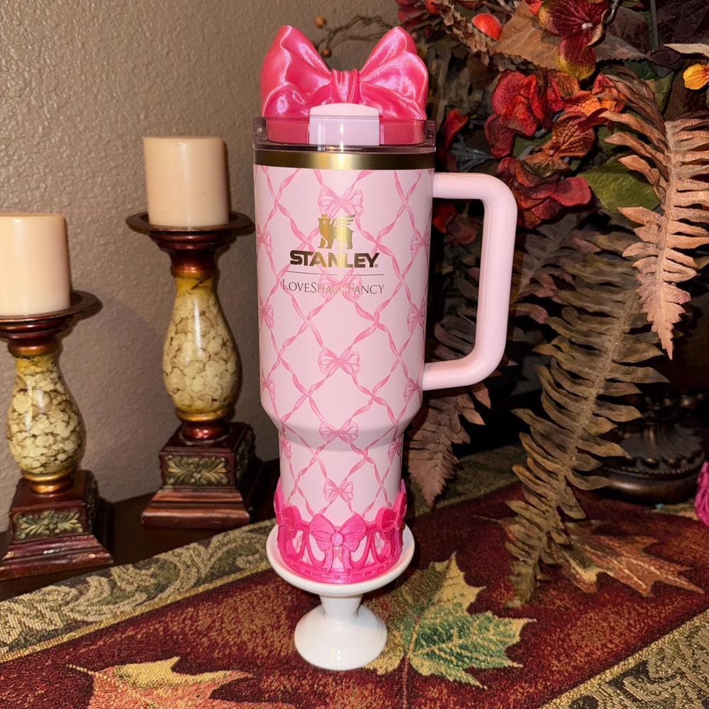 NEW Pink Punch LSF Couquette Ribbon Bow Tumbler Boot, lid topper, handle charms, Fit the Love Shack Fancy Stanley, Unique Accessories