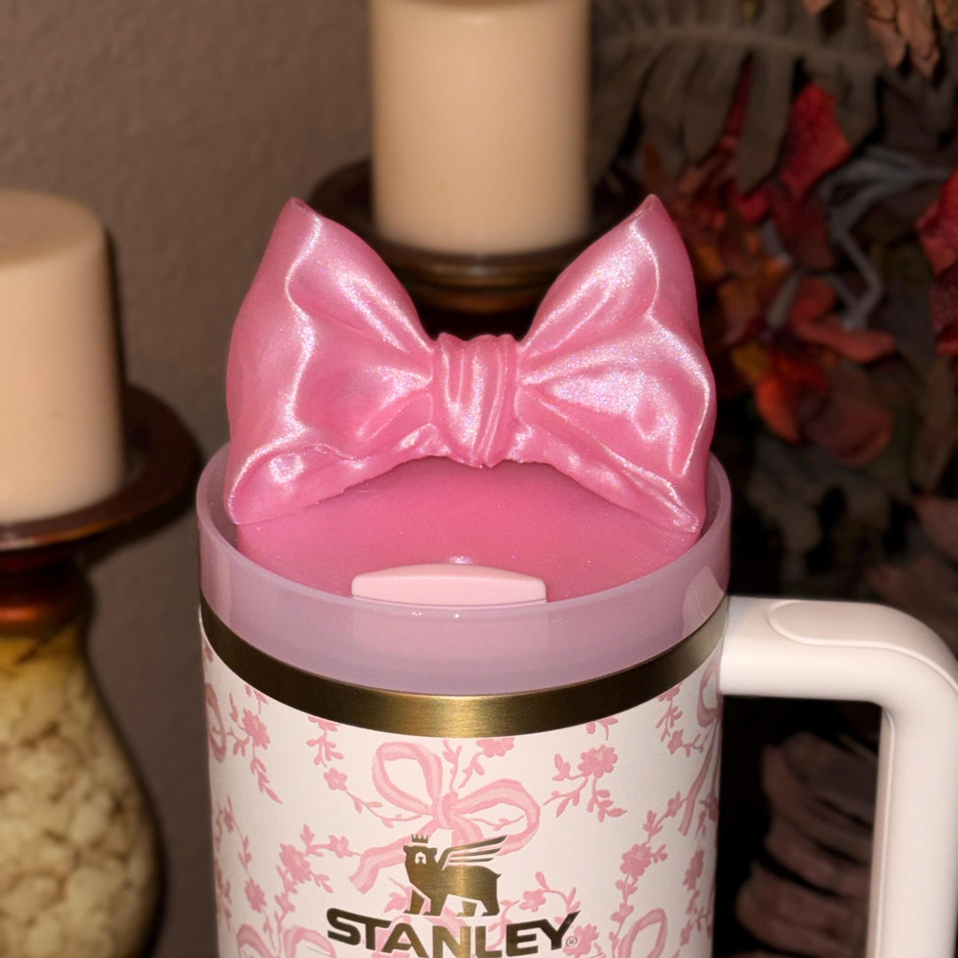 NEW Pink Shimmer LSF Couquette Ribbon Bow Tumbler Boot, lid topper, handle charms, Fit the Love Shack Fancy Stanley, Unique Accessories