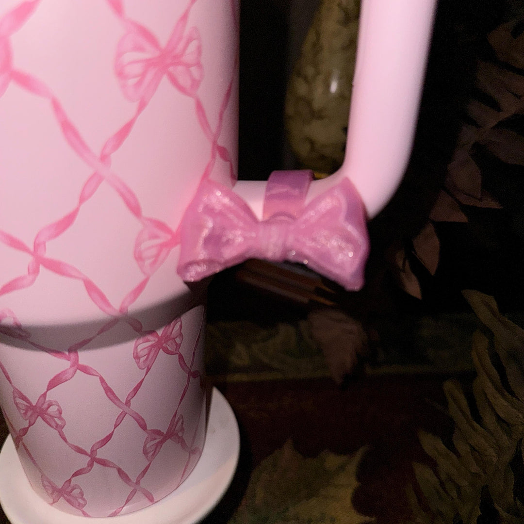 NEW Pink Shimmer LSF Couquette Ribbon Bow Tumbler Boot, lid topper, handle charms, Fit the Love Shack Fancy Stanley, Unique Accessories