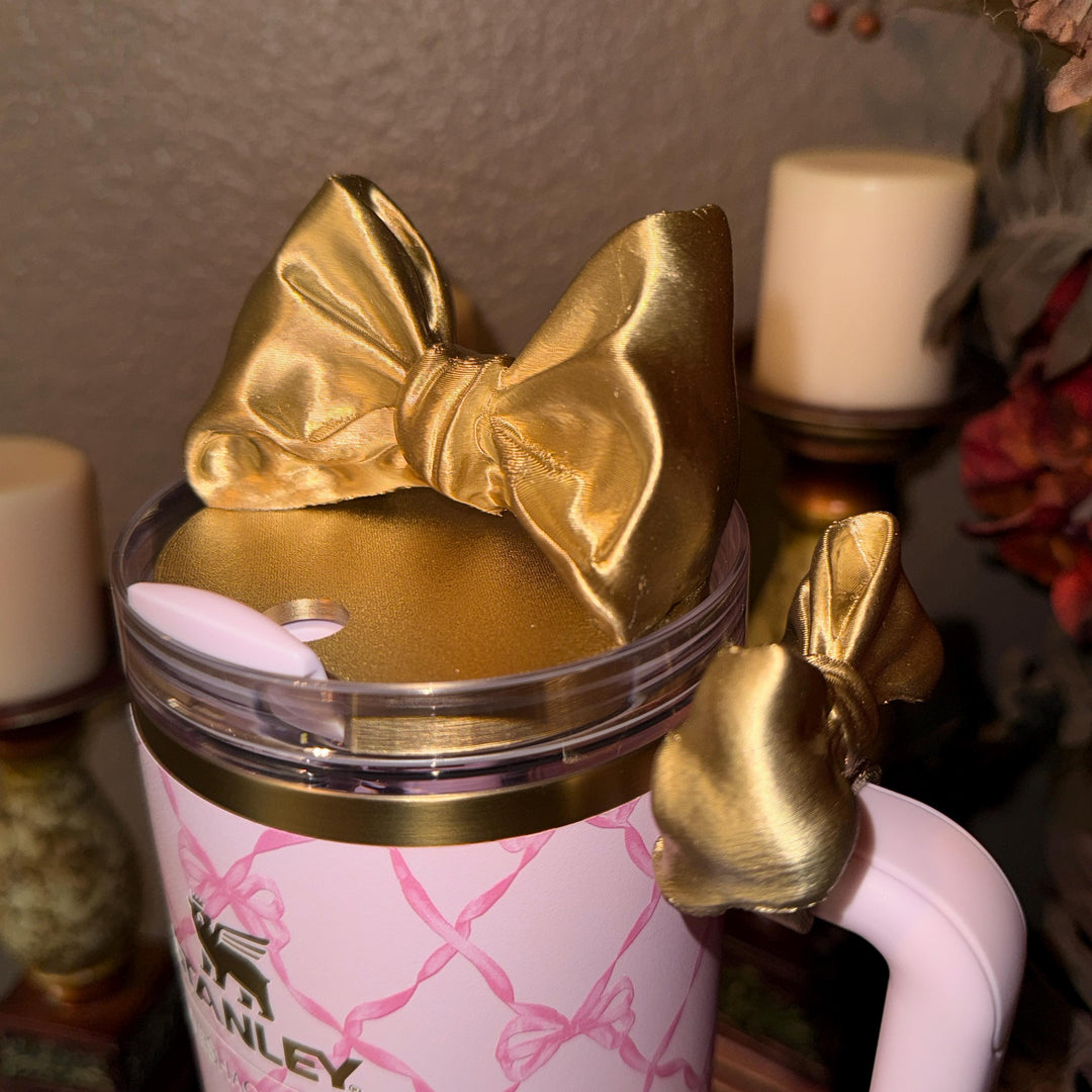 NEW Gold LSF Couquette Ribbon Bow Tumbler Boot, lid topper, handle charms, Fit the Love Shack Fancy Stanley, Unique Accessories