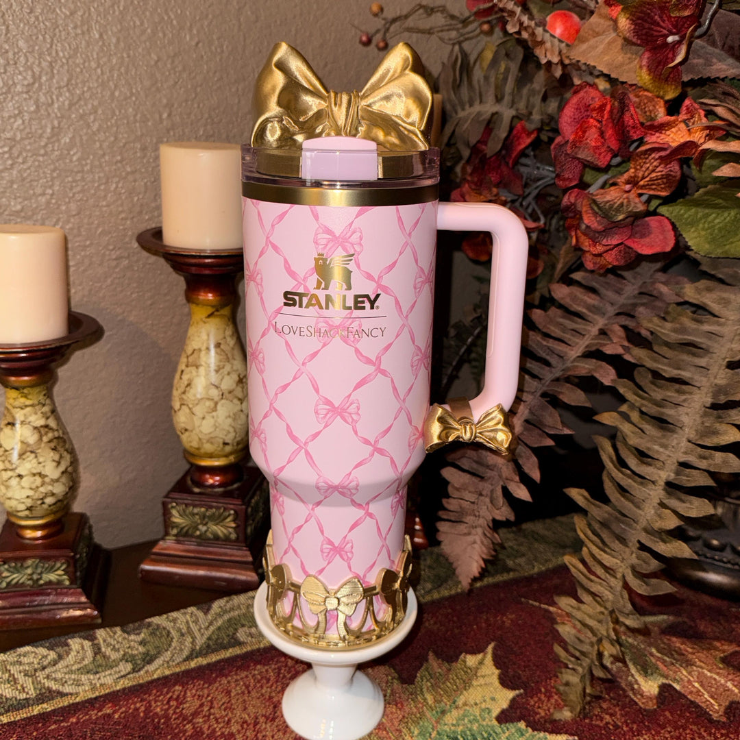 NEW Gold LSF Couquette Ribbon Bow Tumbler Boot, lid topper, handle charms, Fit the Love Shack Fancy Stanley, Unique Accessories