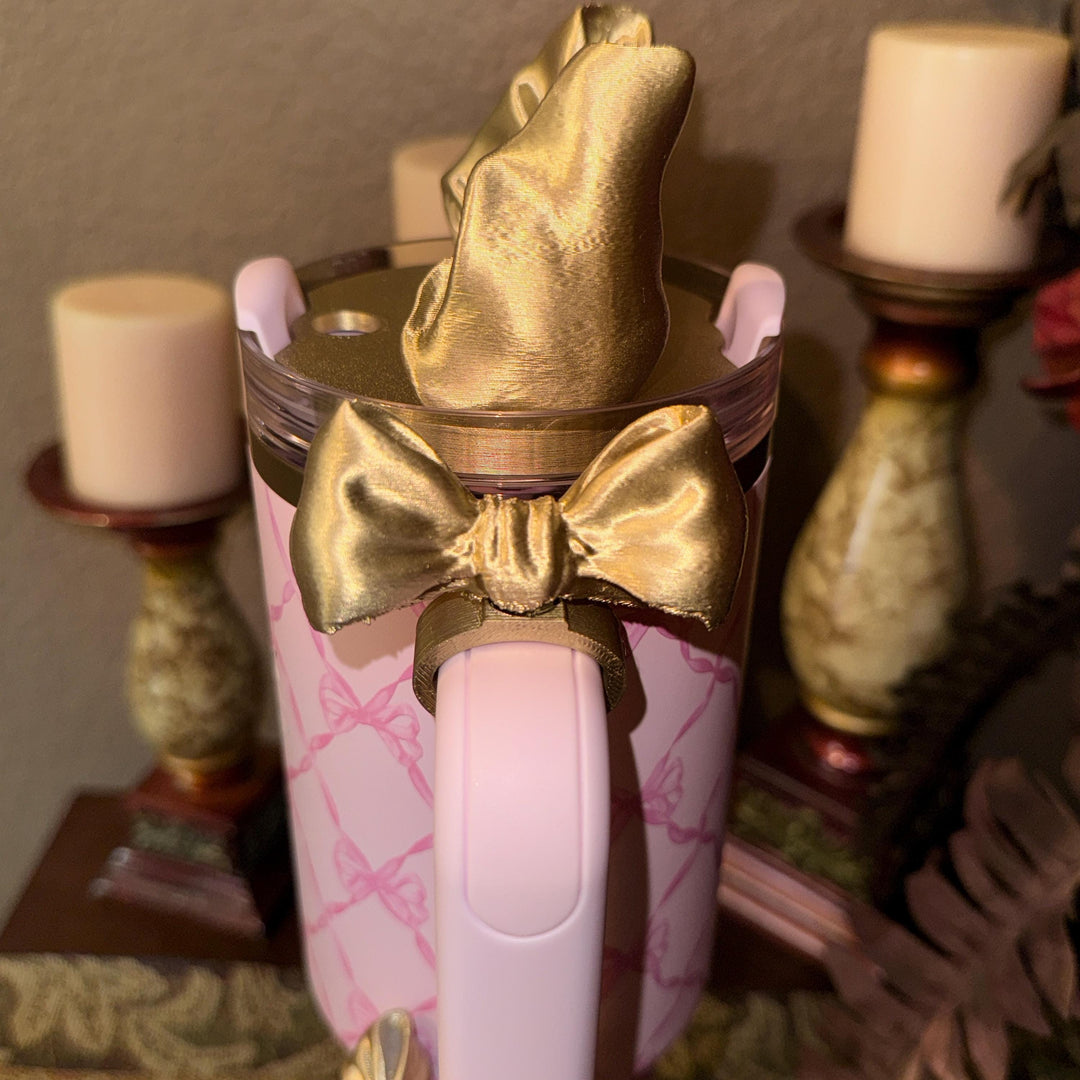 NEW Gold LSF Couquette Ribbon Bow Tumbler Boot, lid topper, handle charms, Fit the Love Shack Fancy Stanley, Unique Accessories