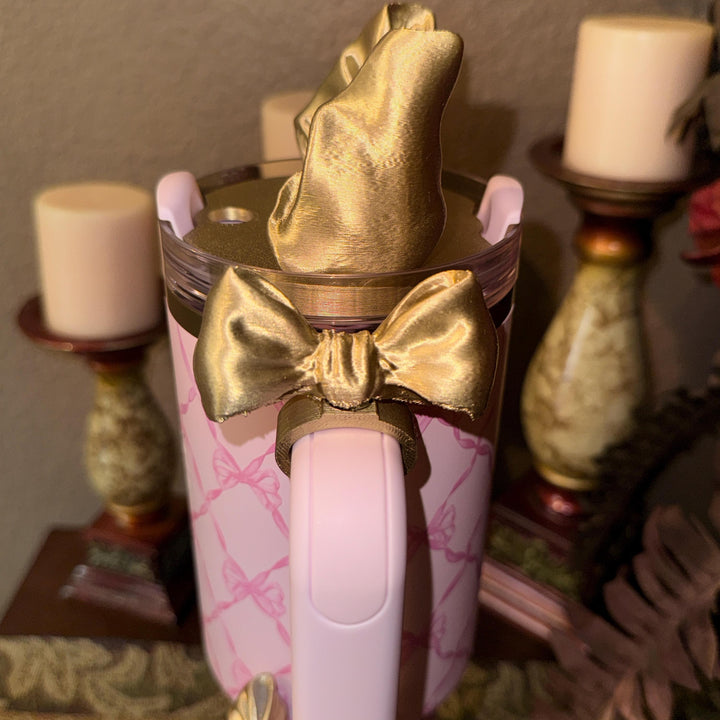 NEW Gold LSF Couquette Ribbon Bow Tumbler Boot, lid topper, handle charms, Fit the Love Shack Fancy Stanley, Unique Accessories