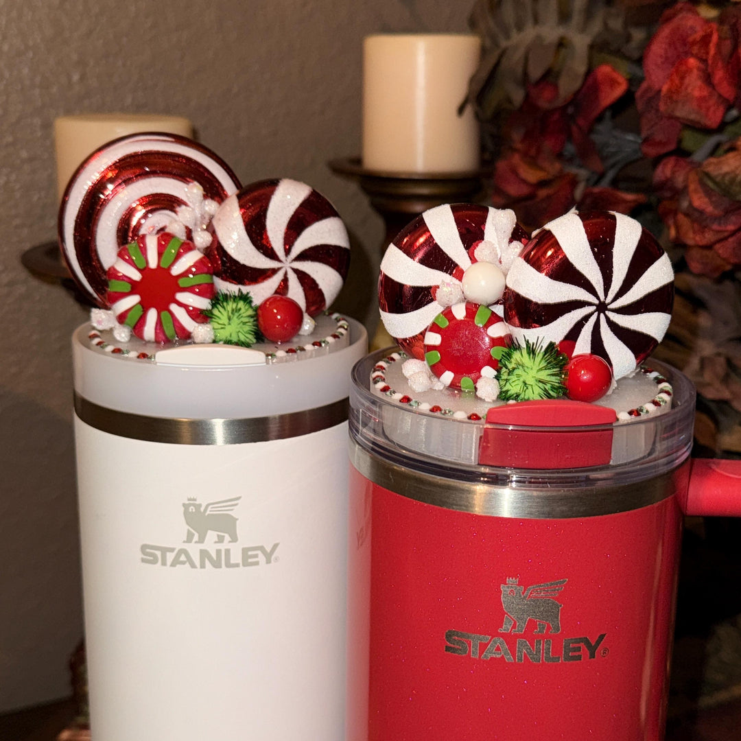 Whimsical Christmas Candy Topper, Merry Christmas Tumbler Topper 3D Decorative Lid, fits your Stanley tumbler lid, unique Christmas gift
