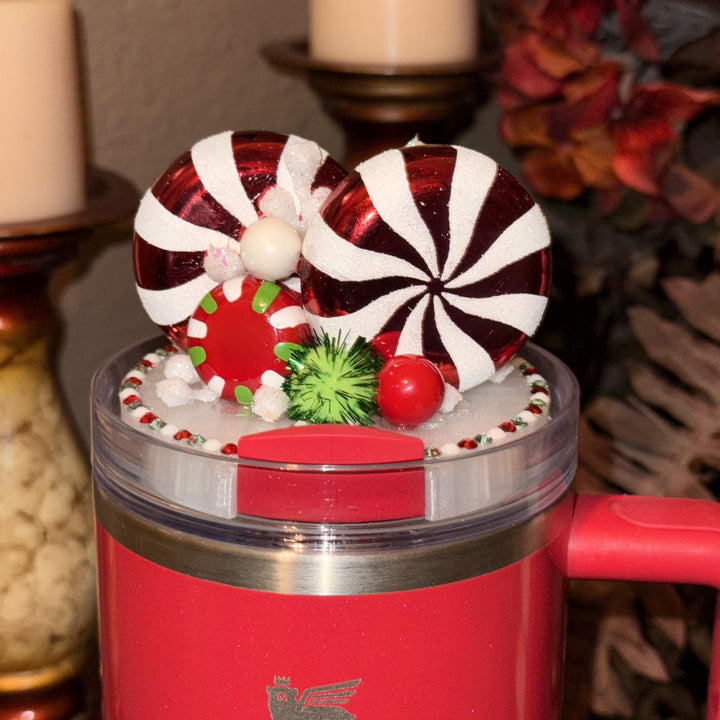 Whimsical Christmas Candy Topper, Merry Christmas Tumbler Topper 3D Decorative Lid, fits your Stanley tumbler lid, unique Christmas gift