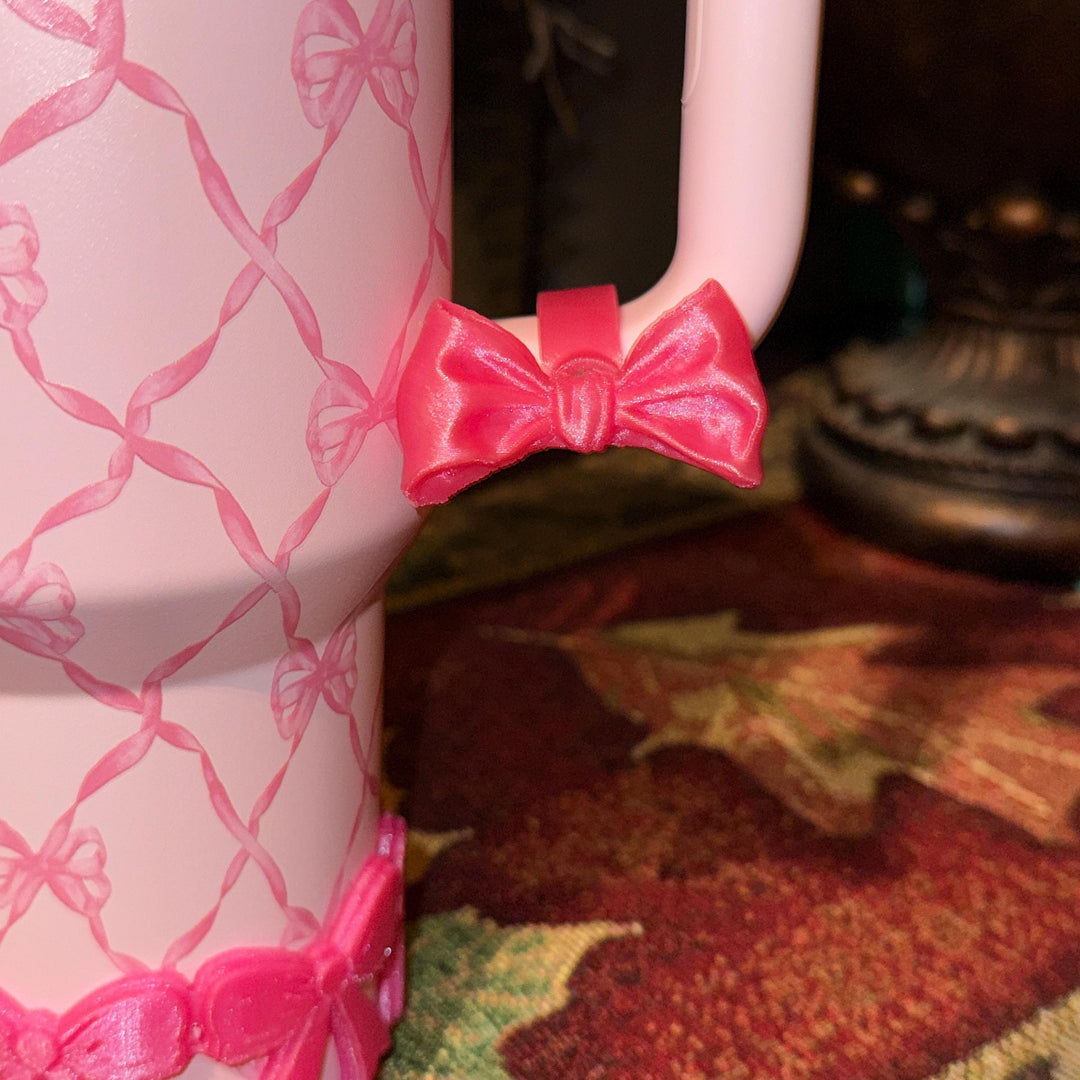 NEW Pink Punch LSF Couquette Ribbon Bow Tumbler Boot, lid topper, handle charms, Fit the Love Shack Fancy Stanley, Unique Accessories