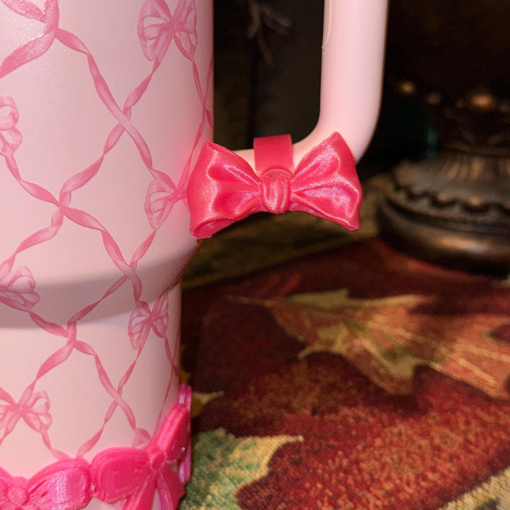 NEW Pink Punch LSF Coquette Ribbon Bow Tumbler Boot, lid topper, handle charms, Fits Stanley and other brands, Unique Accessories