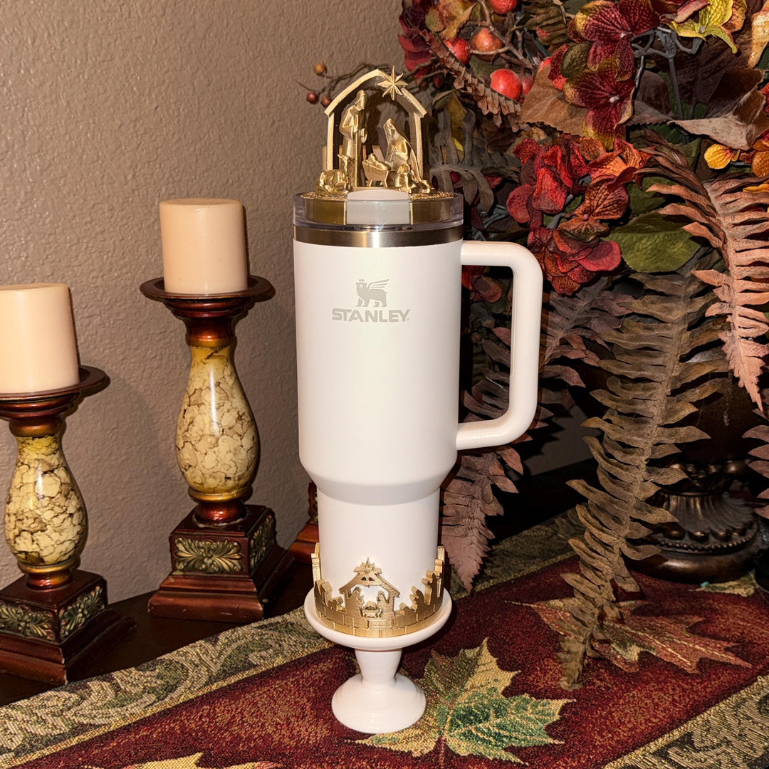 Gold White Nativity Scene Jesus Mary, Tumbler Boot or toppers, star handle charms, Stanley Tumbler Accessories, Starlight Shimmer