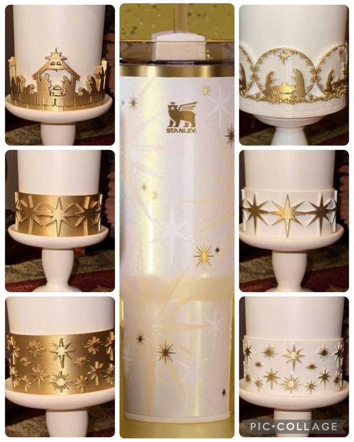 Gold White Nativity Scene Jesus Mary, Tumbler Boot or toppers, star handle charms, Stanley Tumbler Accessories, Starlight Shimmer