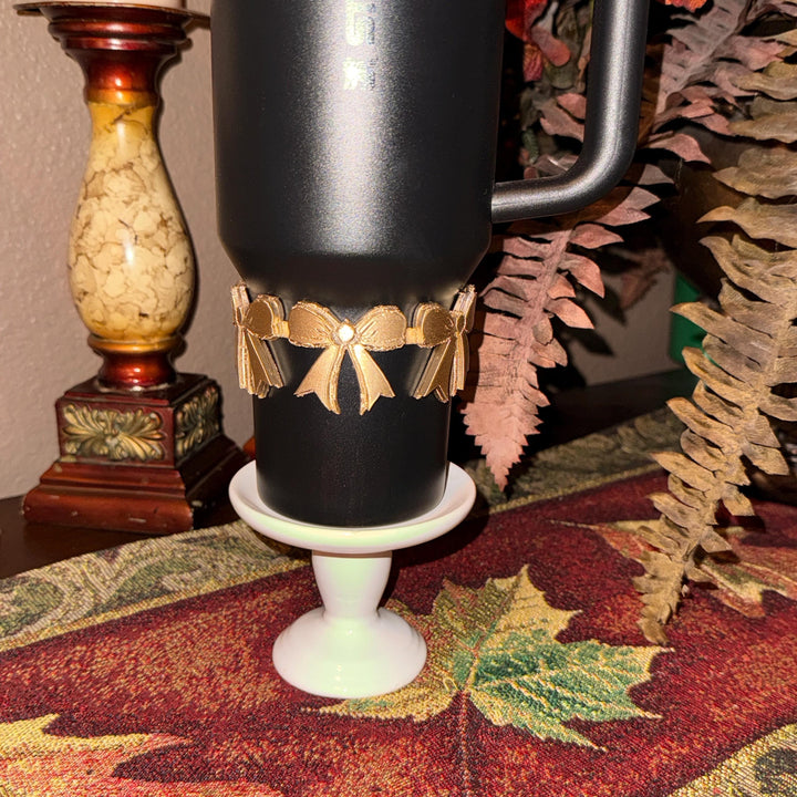 NEW Gold Coquette Bow Collection, Tumbler Boot, halo, middle bangle and handle charms, Shimmery Stylish Elegant, Fits Stanley Black Honey