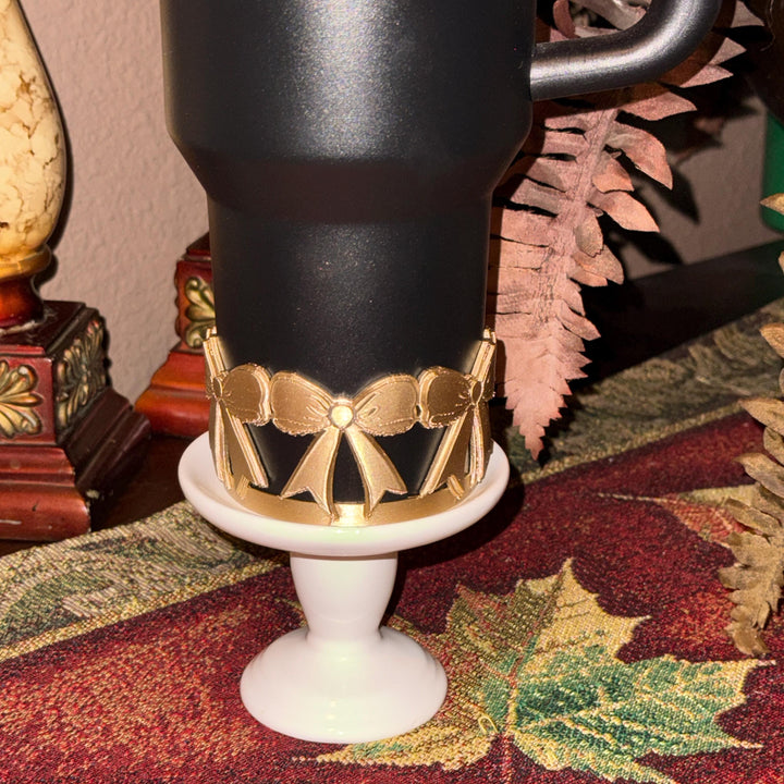 NEW Gold Coquette Bow Collection, Tumbler Boot, halo, middle bangle and handle charms, Shimmery Stylish Elegant, Fits Stanley Black Honey