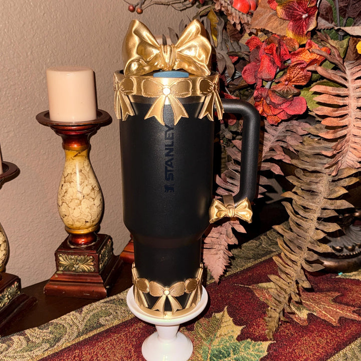 NEW Gold Coquette Bow Collection, Tumbler Boot, halo, middle bangle and handle charms, Shimmery Stylish Elegant, Fits Stanley Black Honey