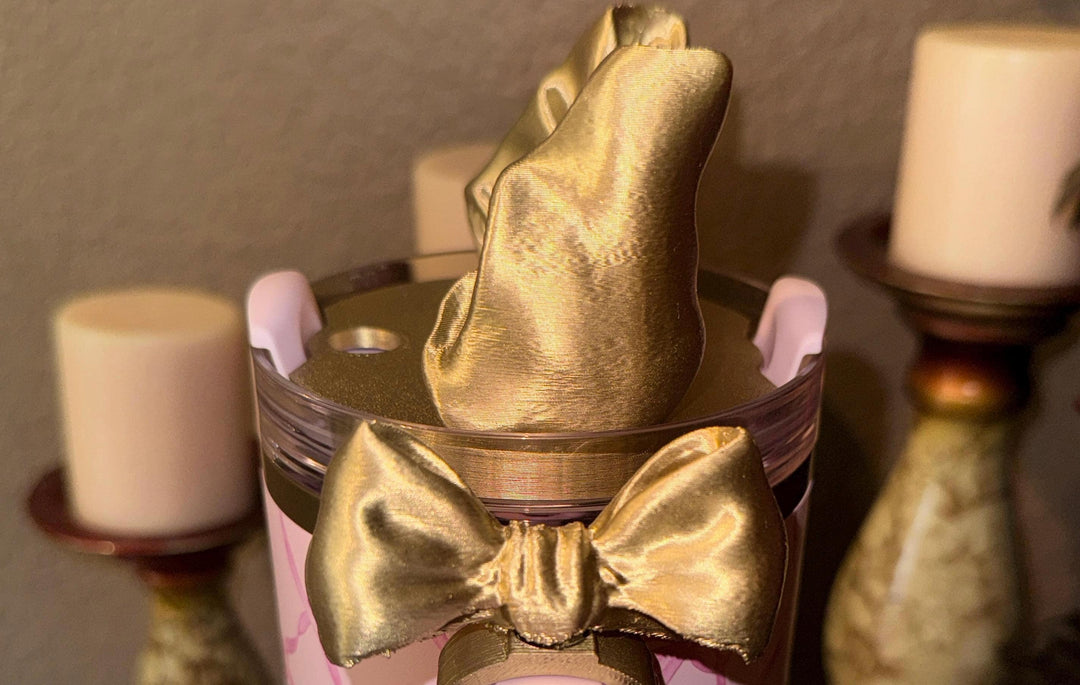 NEW Gold Coquette Bow Collection, Tumbler Boot, halo, middle bangle and handle charms, Shimmery Stylish Elegant, Fits Stanley Black Honey