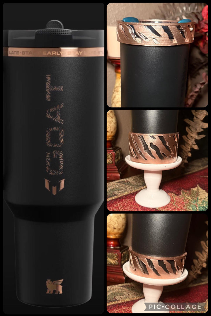 Tiger Stripe Black Rose Gold Tumbler Boots or halo, Fits Stanley, Soccer Star, Jersey 10, Argentina Soccer Accessories