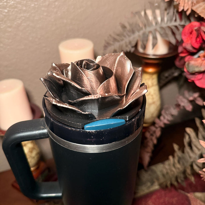 Black and Rose Gold 3D Rose Tumbler Topper that fit the new Stanley tumblers, 3D Decorative Lid
