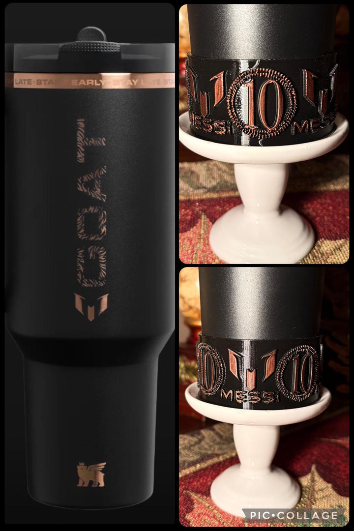 Black Rose Gold Emblem Tumbler Boot, Fits Stanley, Soccer Star, Jersey 10, Argentina Soccer Accessories