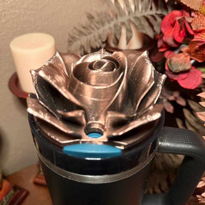 Black and Rose Gold 3D Rose Tumbler Topper that fit the new Stanley tumblers, 3D Decorative Lid