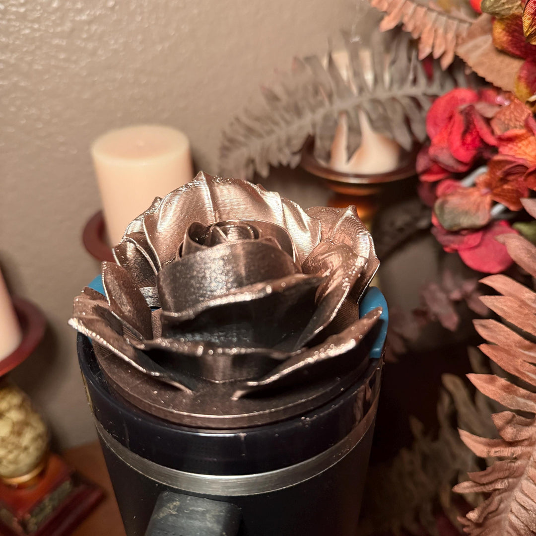 Black and Rose Gold 3D Rose Tumbler Topper that fit the new Stanley tumblers, 3D Decorative Lid