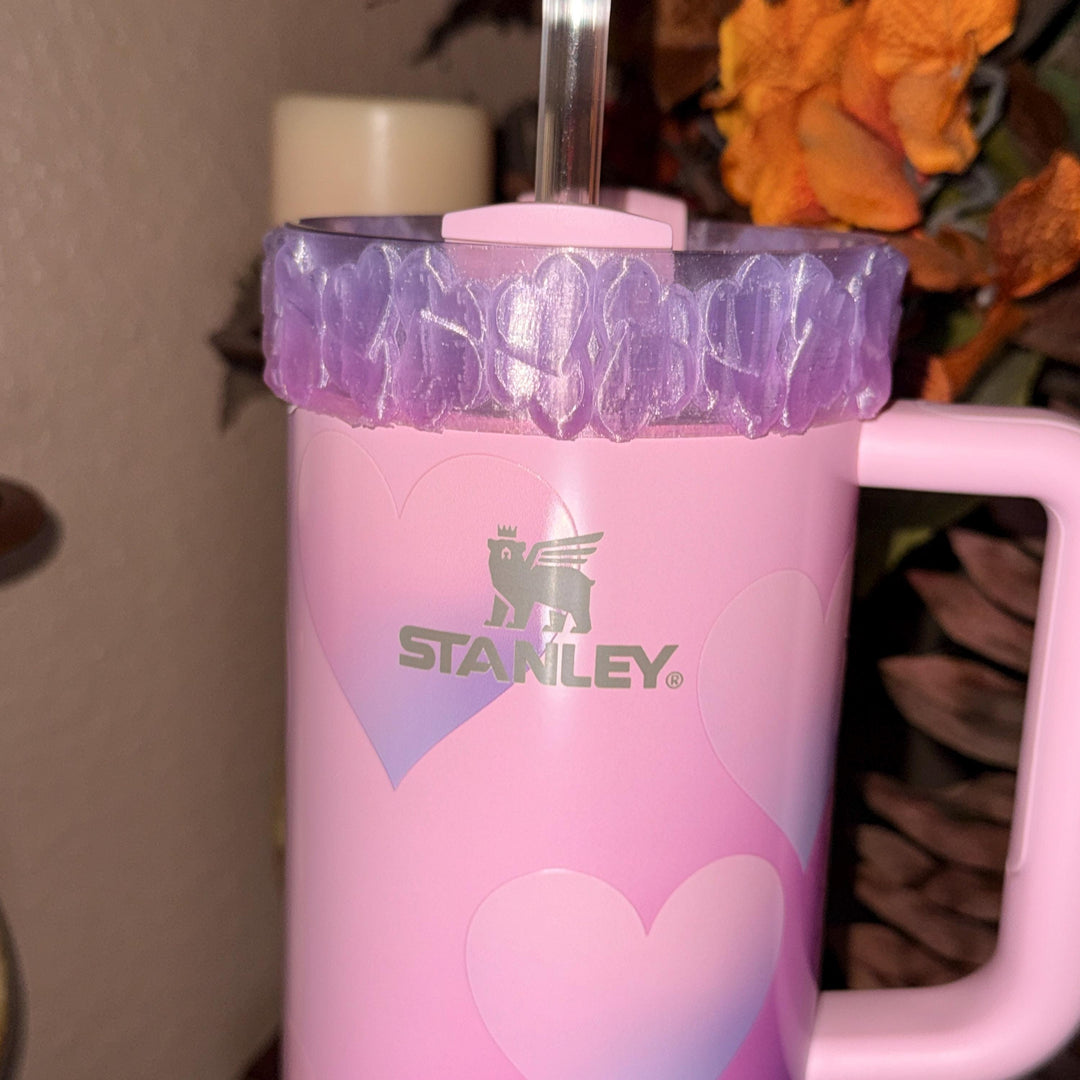 Pink and Purple Ombre Valentine Heart Cluster Tumbler Boot, Protective Sleeve, Boot, Halo, and Bangle, fits 20 30 or 40 oz Stanley