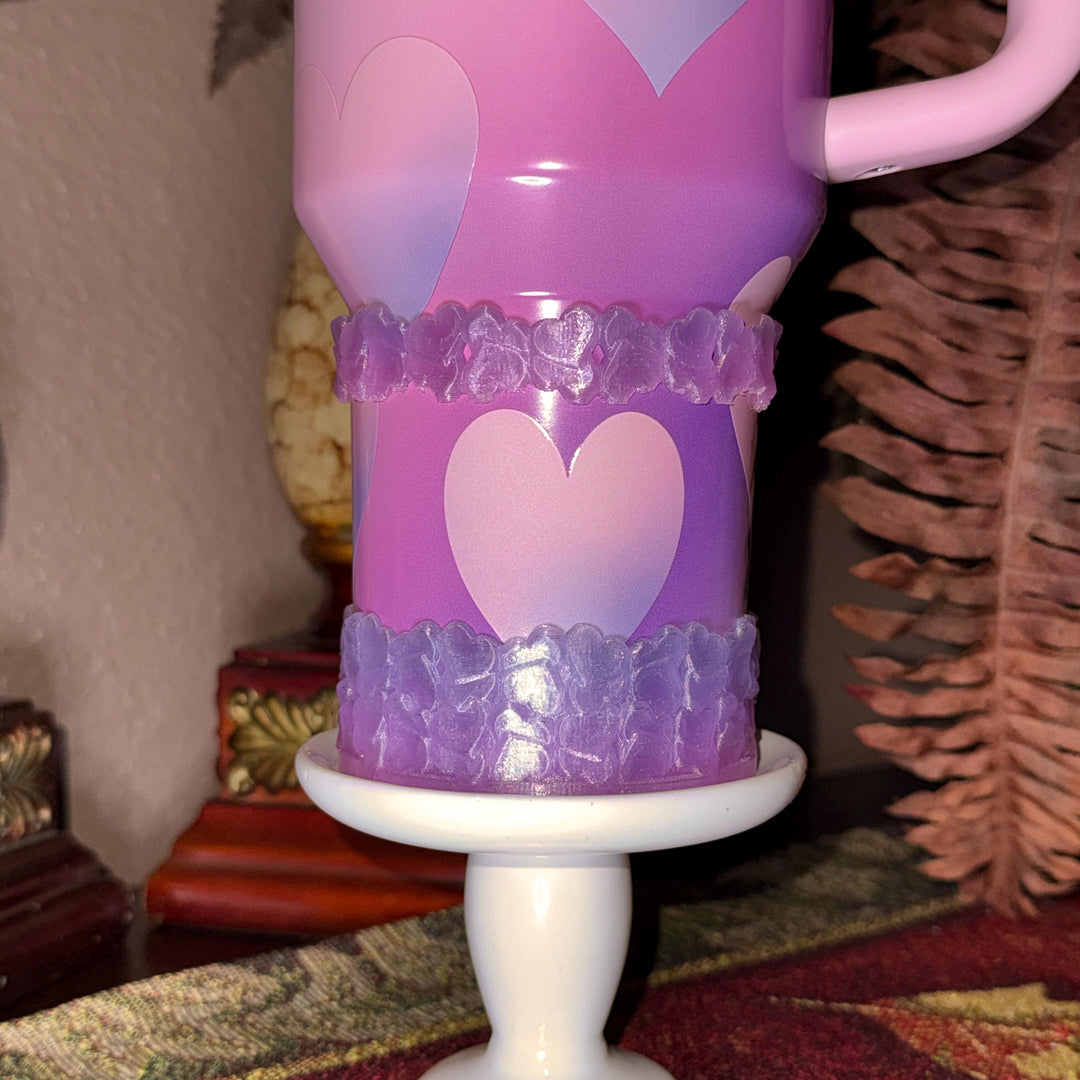 Pink and Purple Ombre Valentine Heart Cluster Tumbler Boot, Protective Sleeve, Boot, Halo, and Bangle, fits 20 30 or 40 oz Stanley