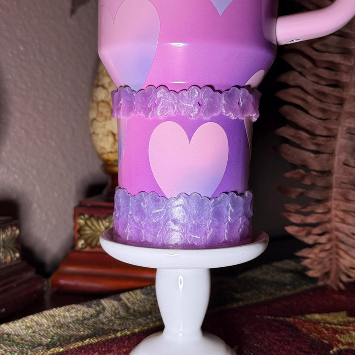 Pink and Purple Ombre Valentine Heart Cluster Tumbler Boot, Protective Sleeve, Boot, Halo, and Bangle, fits 20 30 or 40 oz Stanley