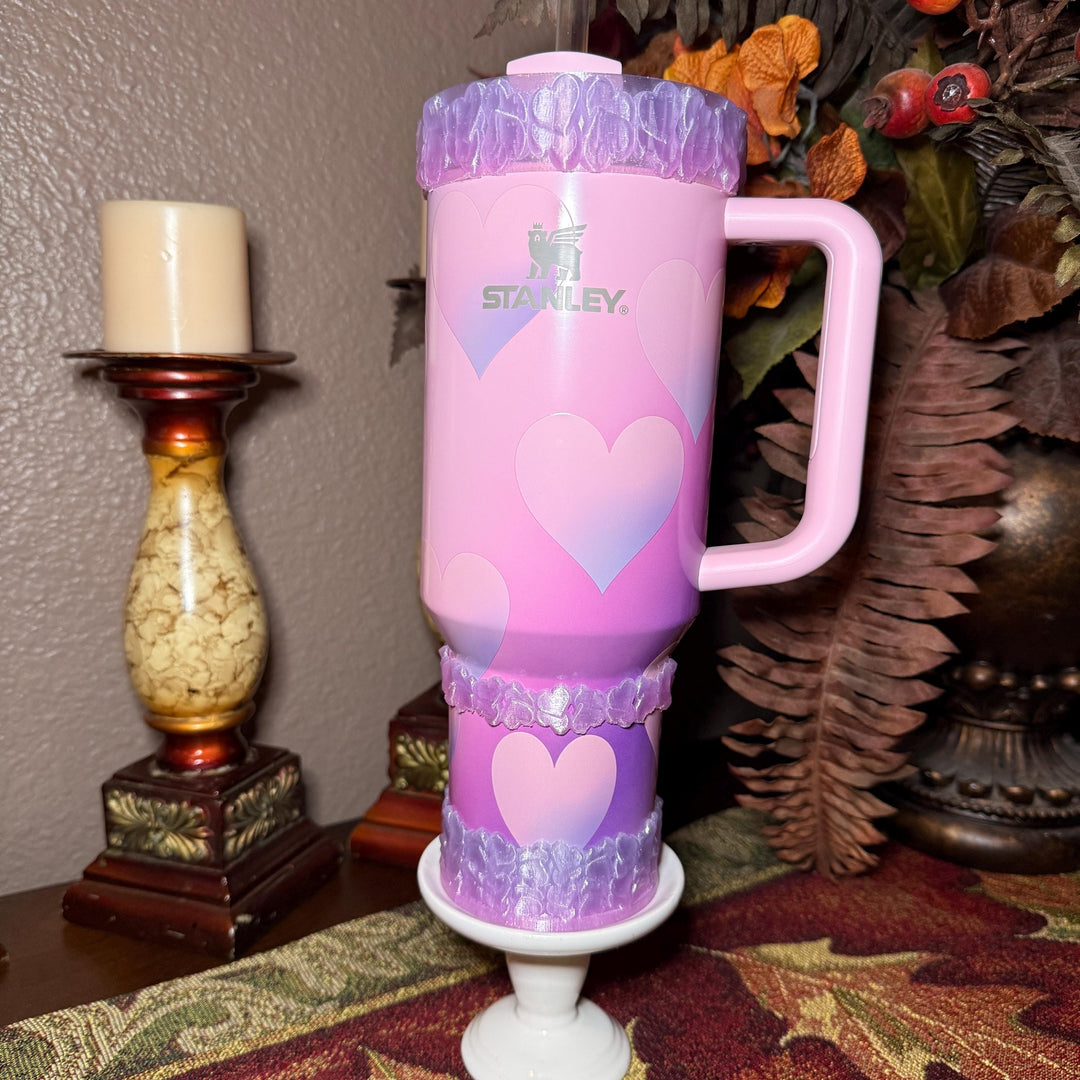 Pink and Purple Ombre Valentine Heart Cluster Tumbler Boot, Protective Sleeve, Boot, Halo, and Bangle, fits 20 30 or 40 oz Stanley