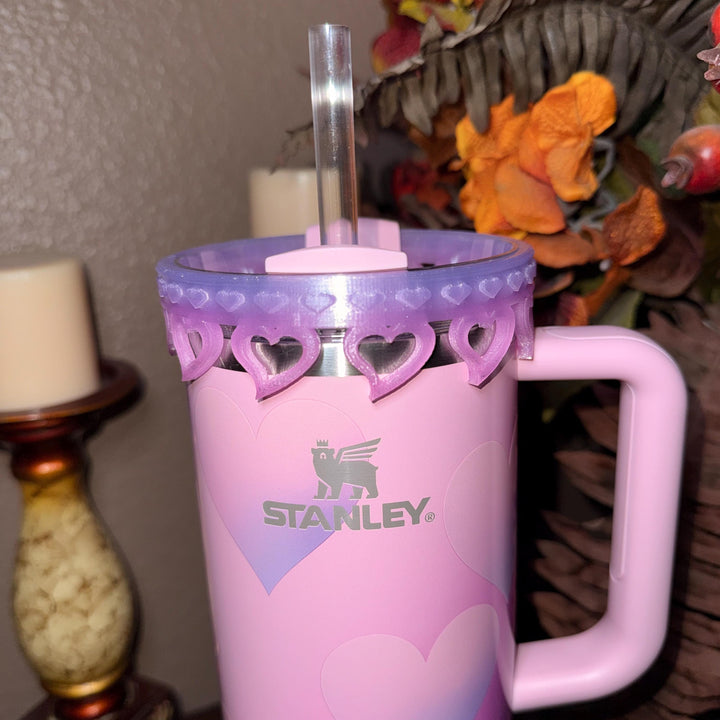 Pink and Purple Ombre Valentine Heart Stack Tumbler Boot, Protective Sleeve, Boot, Halo, and Bangle, fits 20 30 or 40 oz Stanley
