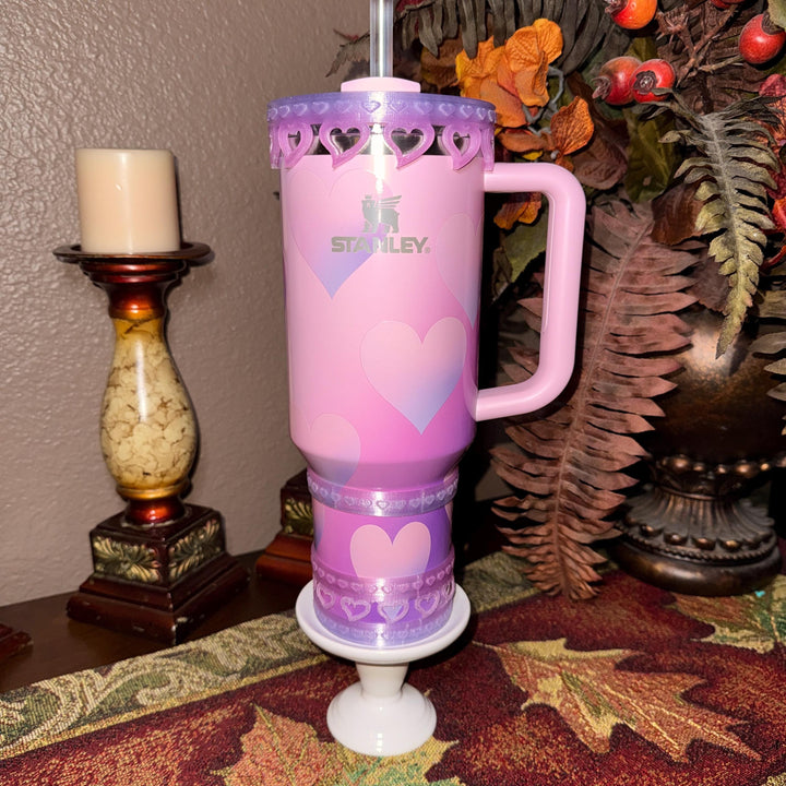 Pink and Purple Ombre Valentine Heart Stack Tumbler Boot, Protective Sleeve, Boot, Halo, and Bangle, fits 20 30 or 40 oz Stanley