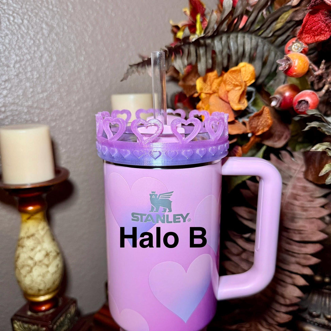 Pink and Purple Ombre Valentine Heart Stack Tumbler Boot, Protective Sleeve, Boot, Halo, and Bangle, fits 20 30 or 40 oz Stanley