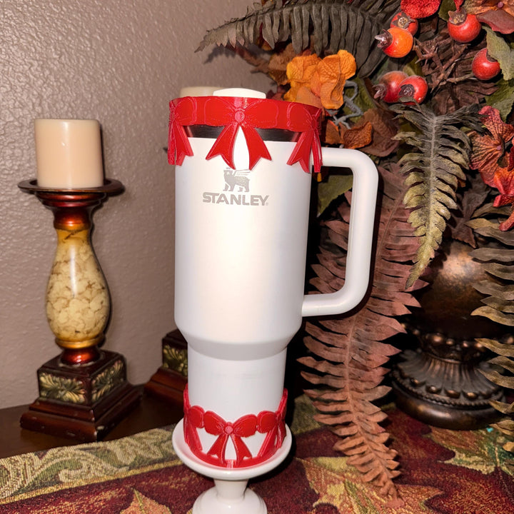 Beautiful Red Bow Lid Halo Bangle and Boot for Stanley tumblers, Tumbler Sleeves, custom colors