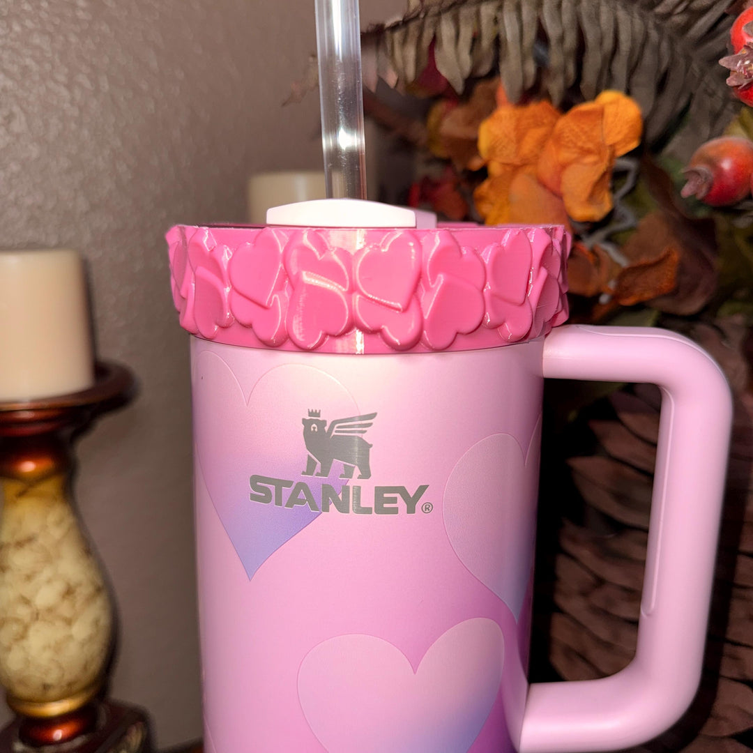 Pink Valentine Heart Cluster Tumbler Boot, Protective Sleeve, Boot, Halo, and Bangle, fits 20 30 or 40 oz Stanley