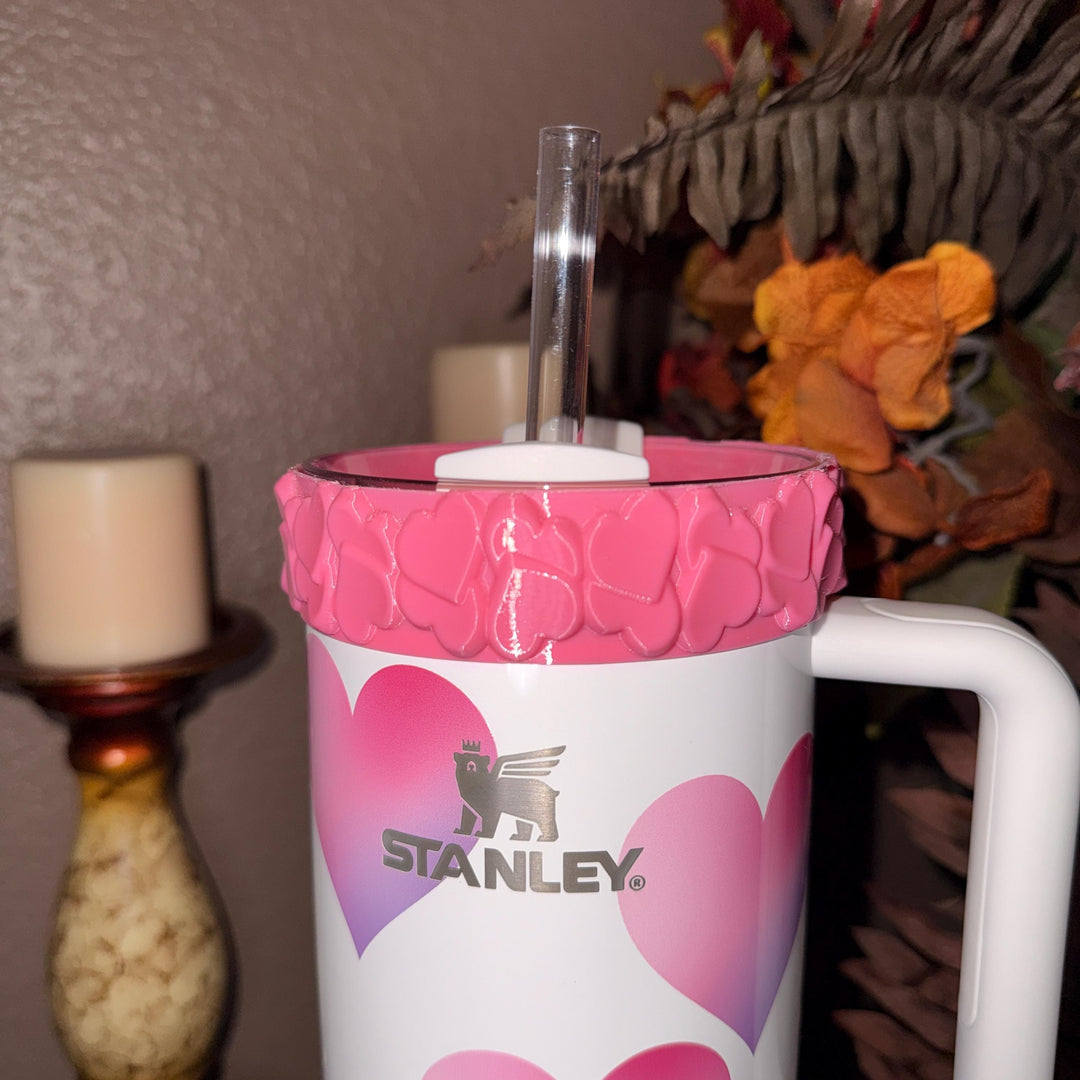Pink Valentine Heart Cluster Tumbler Boot, Protective Sleeve, Boot, Halo, and Bangle, fits 20 30 or 40 oz Stanley