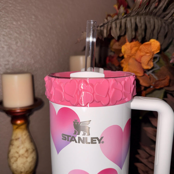 Pink Valentine Heart Cluster Tumbler Boot, Protective Sleeve, Boot, Halo, and Bangle, fits 20 30 or 40 oz Stanley