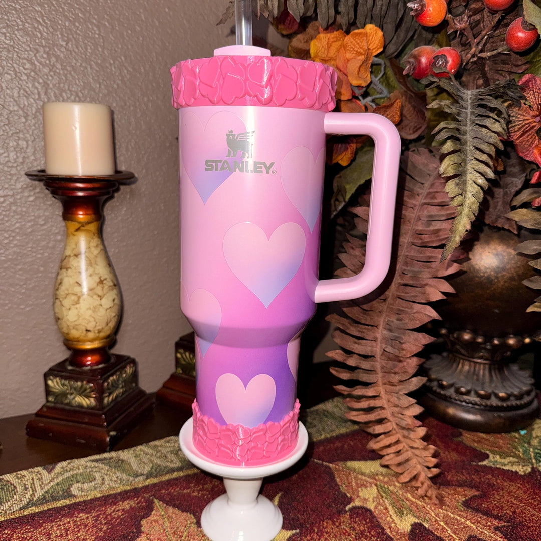 Pink Valentine Heart Cluster Tumbler Boot, Protective Sleeve, Boot, Halo, and Bangle, fits 20 30 or 40 oz Stanley