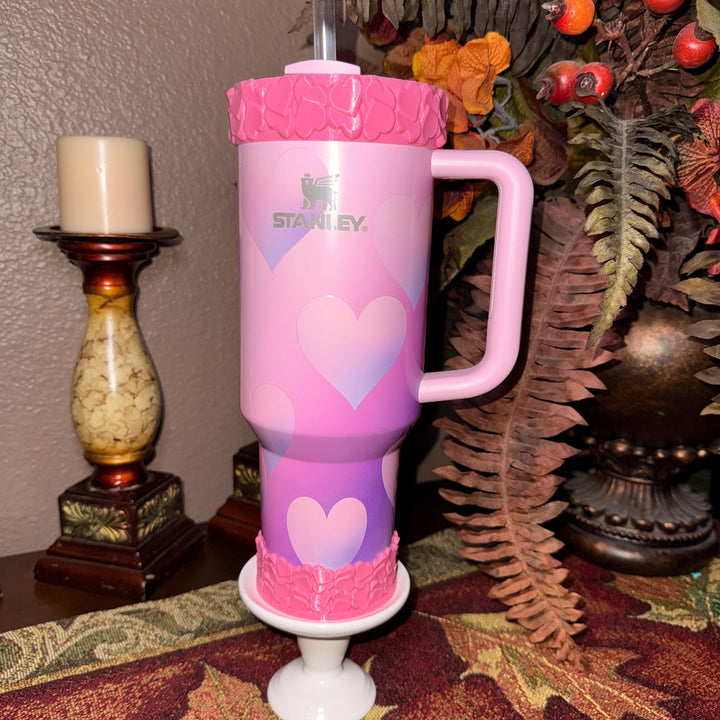 Pink Valentine Heart Cluster Tumbler Boot, Protective Sleeve, Boot, Halo, and Bangle, fits 20 30 or 40 oz Stanley