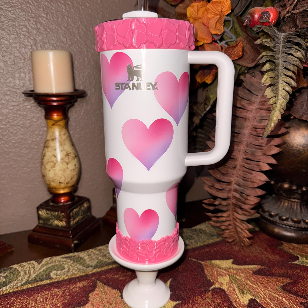 Pink Valentine Heart Cluster Tumbler Boot, Protective Sleeve, Boot, Halo, and Bangle, fits 20 30 or 40 oz Stanley