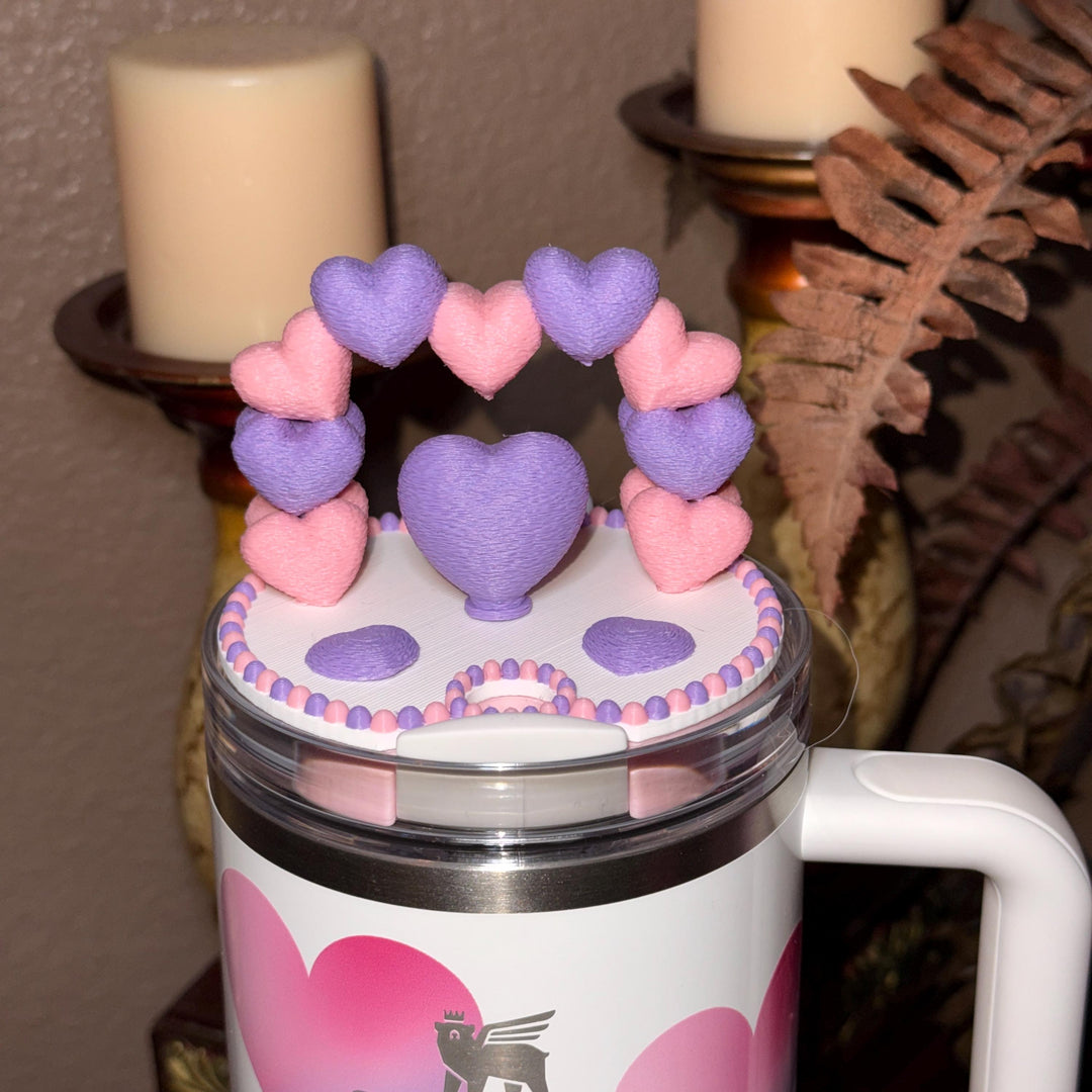 Heart Arch Valentine Tumbler Topper, Pink Lavender Red White, for 20 30 40 oz Stanley Quencher, 3D Decorative Lid minimalist unique gift